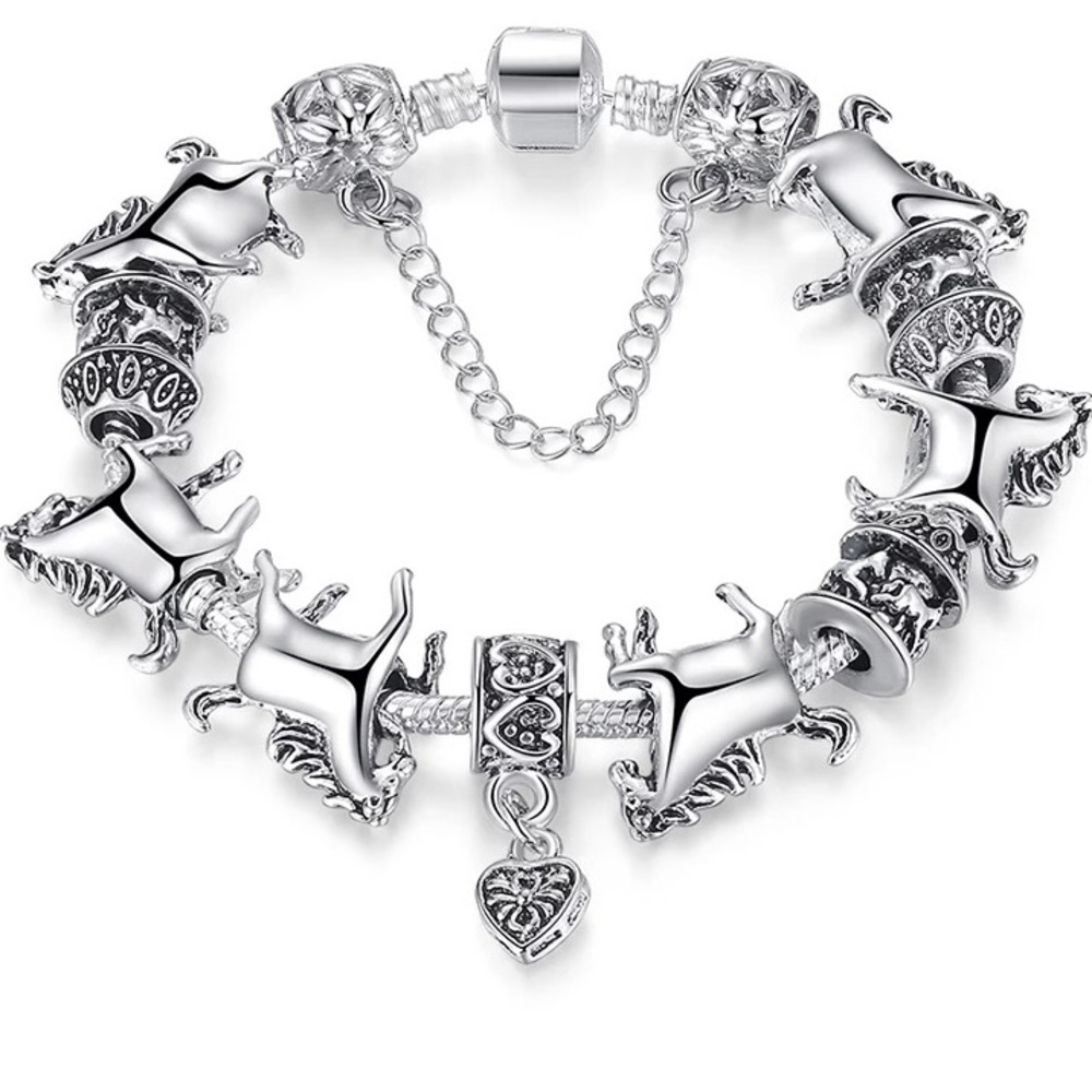 Silver plated horse charm bracelet